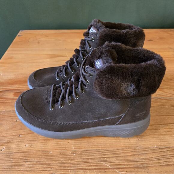 Skechers On The Go Winter Chill Boots Brown Suede Leather Faux Fur 14611 9.5 - Picture 3 of 7